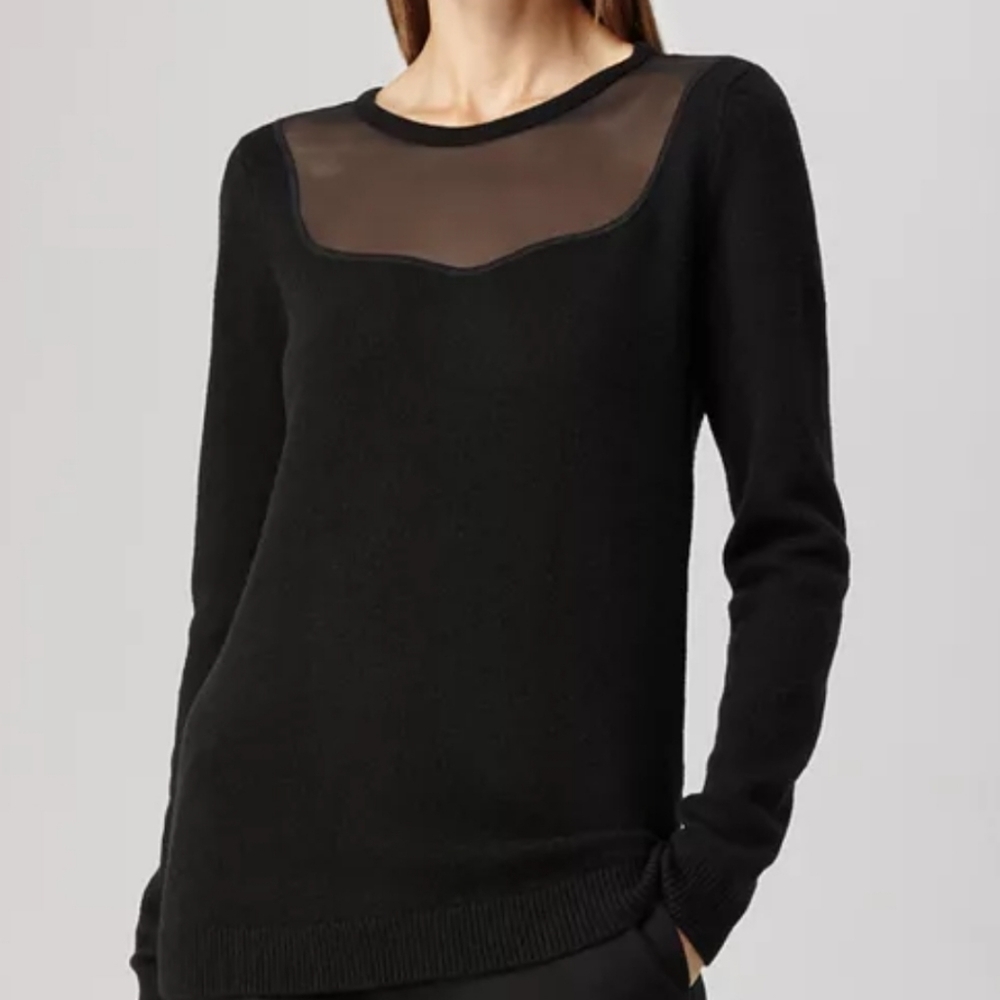 Reiss Black Sheer Yoke Crewneck Sweater